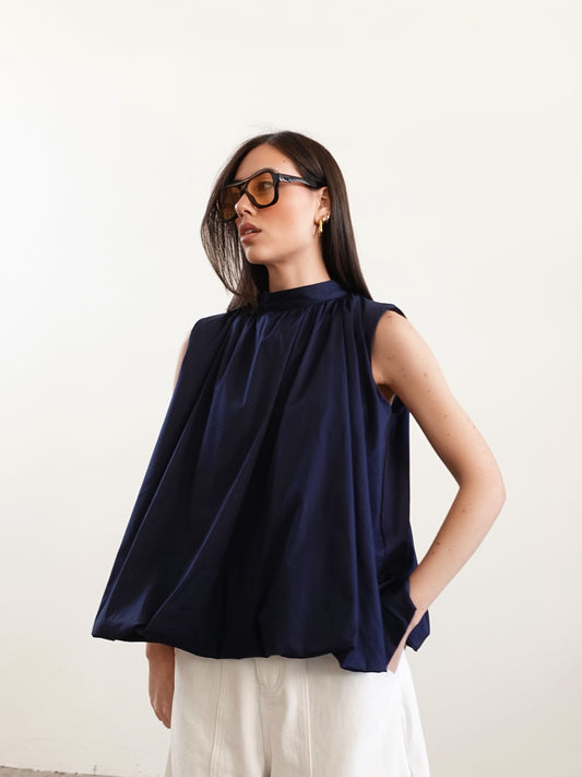 BLUSA IN COTONE CON APERTURA SUL RETRO - BLU 25055