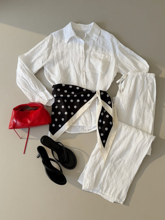 CAMICIA CON TASCHINO IN 100% LINO - BIANCO 8612-1