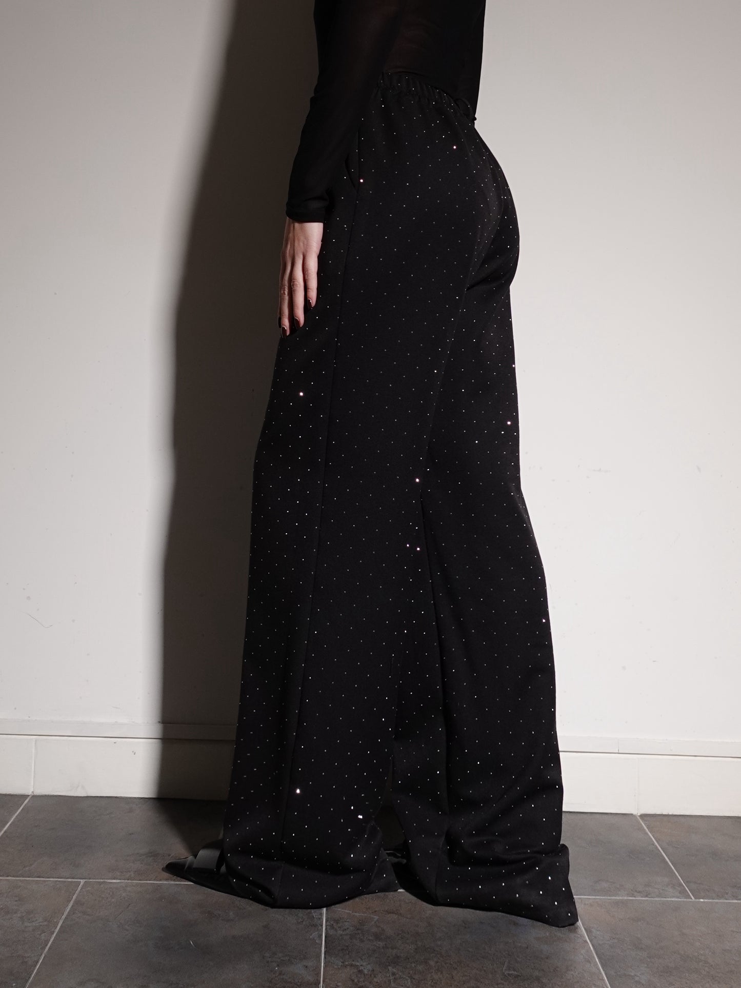 PANTALONI SHINE WIDE LEG - NERO 9002