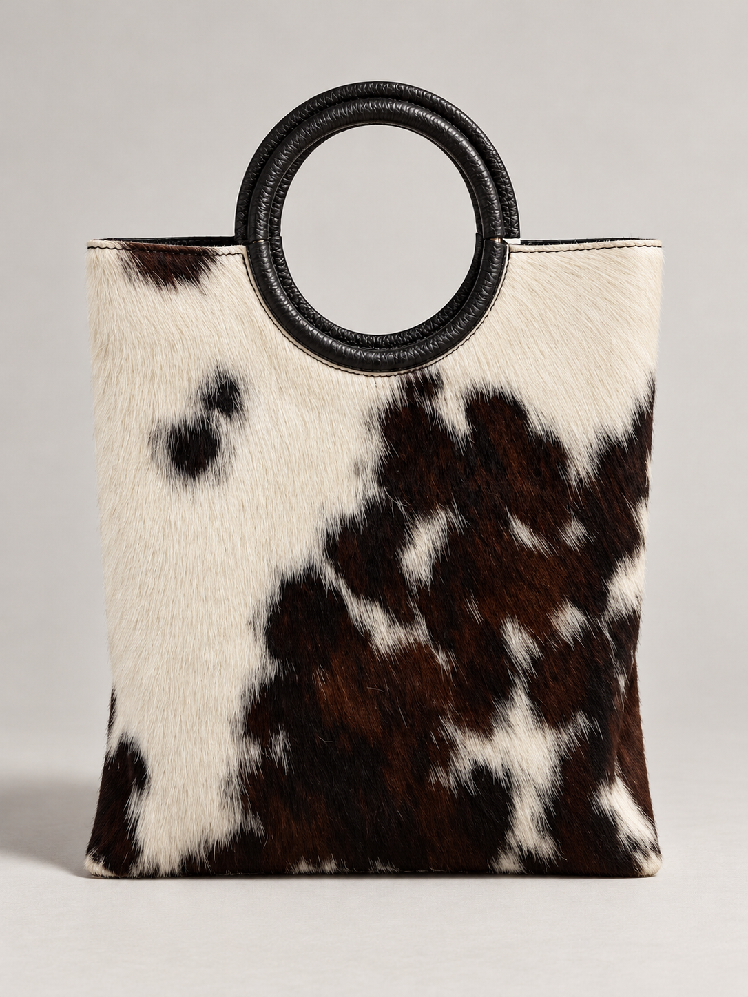 BORSA TOTE IN VERA PELLE EFFETTO CAVALLINO - MARRONE/BIANCO