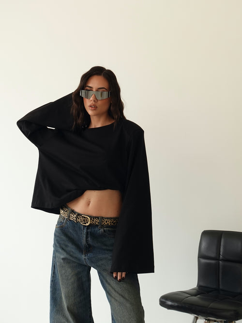 LONG-SLEEVE LUMINA CON SPALLINE - NERO LD6134