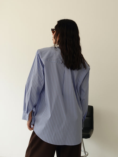 CAMICIA MILLERIGHE CON SPALLINE - AZZURRO 19570