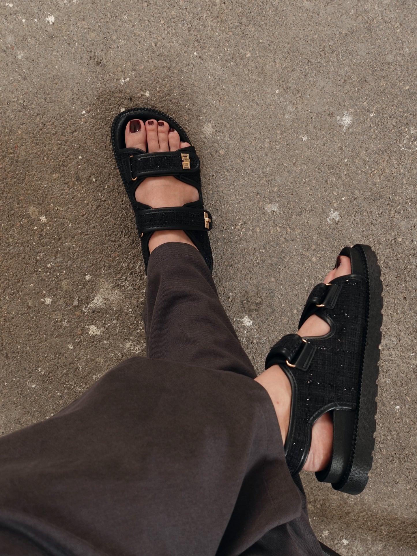 SANDALI PLATFORM IN TWEED - NERO GLITTER CM169