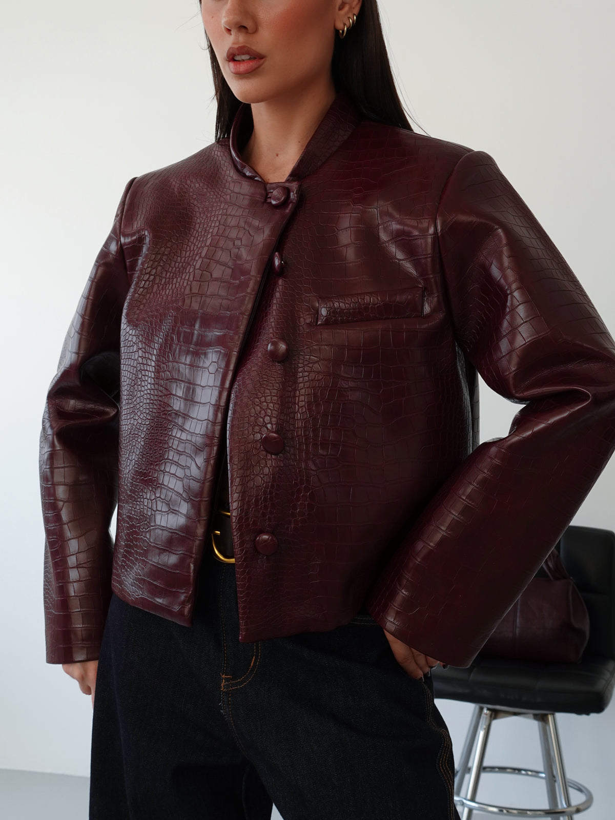 GIACCA CROCO LUMINA IN ECOPELLE - BORDEAUX LC260579