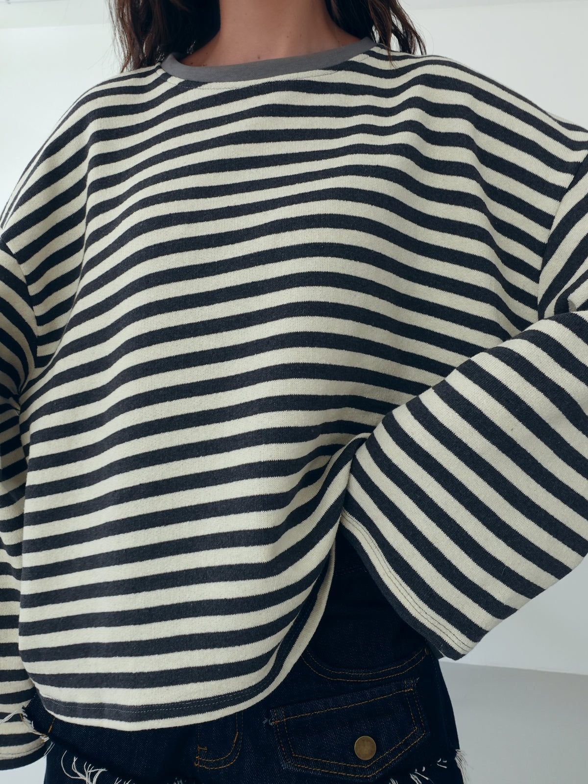 LONG-SLEEVE A RIGHE - BURRO/GRIGIO F1109