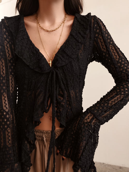BLUSA TRAFORATA IN PIZZO - NERO 14960