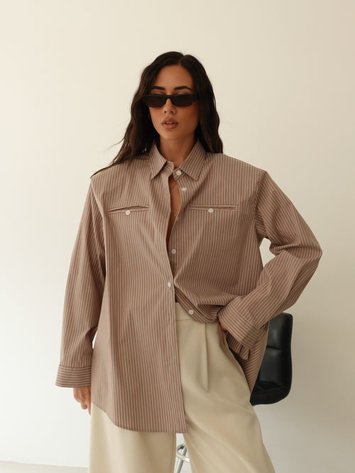 CAMICIA MILLERIGHE CON SPALLINE - SABBIA 19570