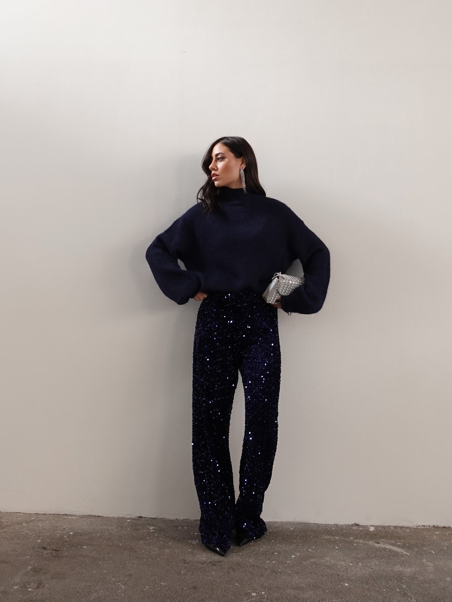 MAGLIONE MEZZO COLLO IN LANA - BLU 7066