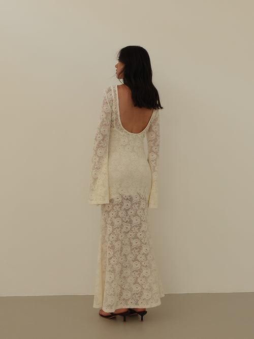 LONG DRESS SIVIGLIA IN PIZZO - PANNA 26556