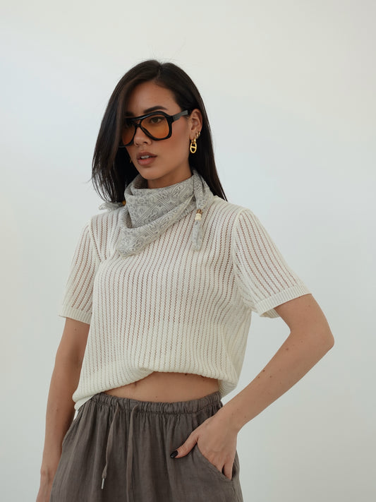 T-SHIRT IN FILO CON FOULARD - BURRO 3105