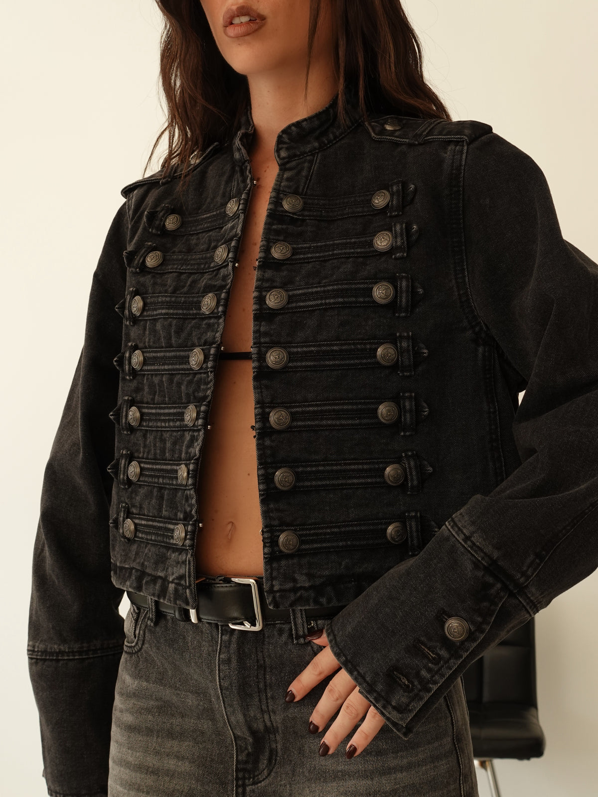 NAPOLEON JACKET IN DENIM - NERO SLAVATO 386