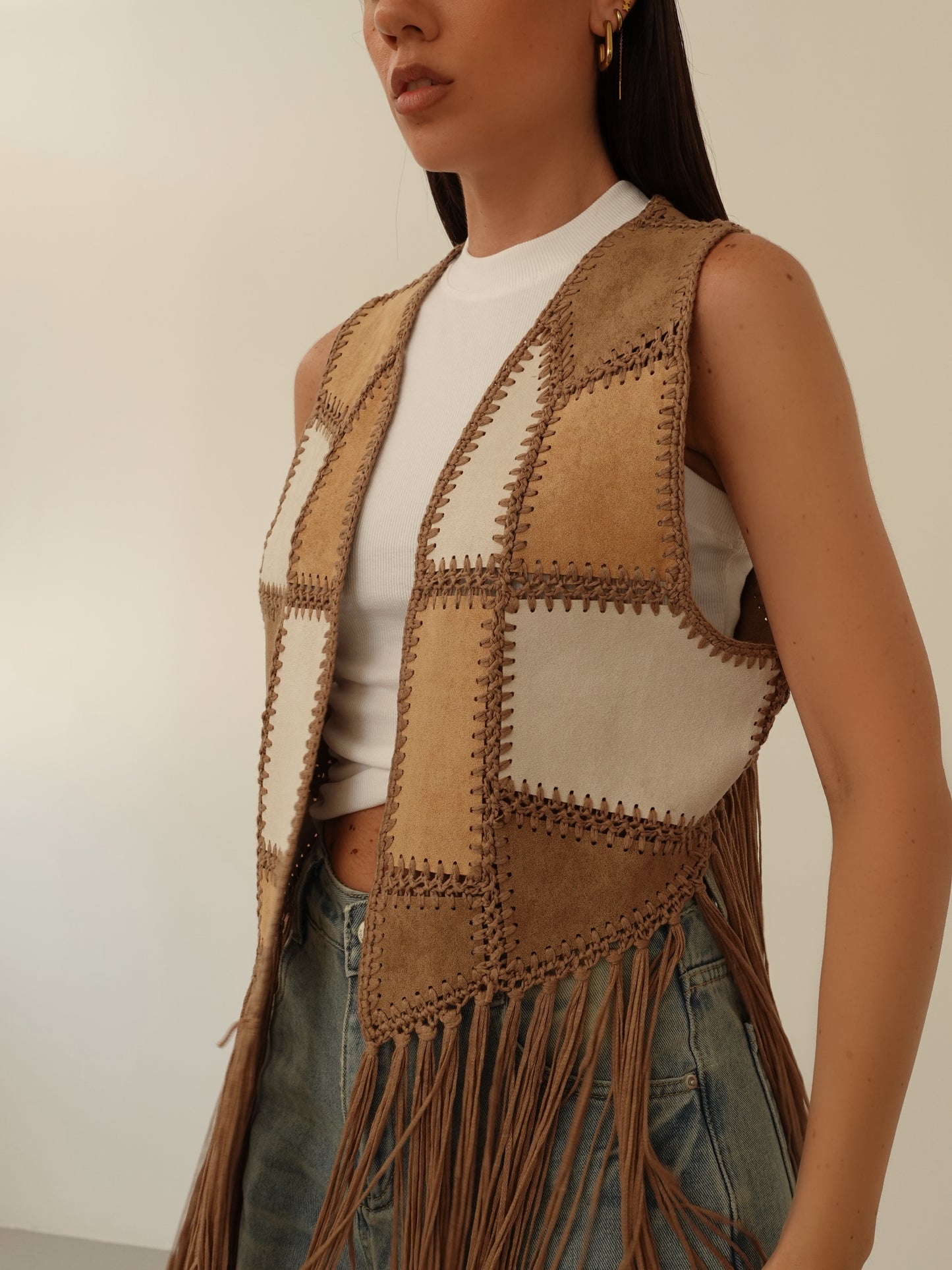 GILET TEXAS CON FRANGE - CAMEL 50111