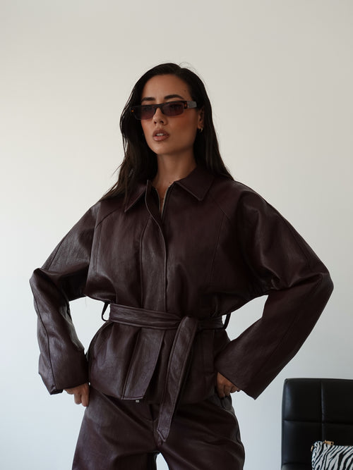 GIACCA IN ECOPELLE CON CINTURA - WINE 26399