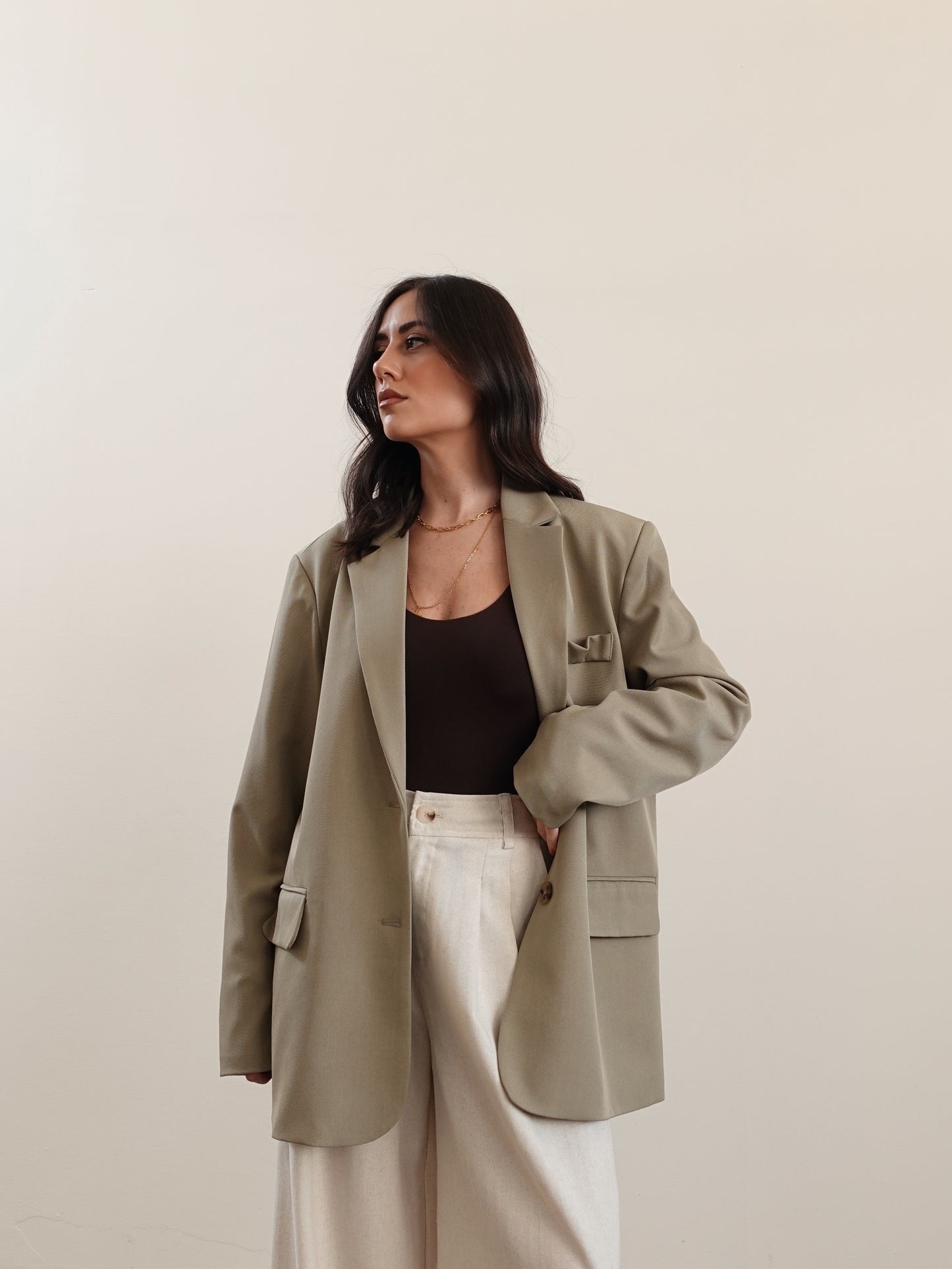 BLAZER OVER CON APERTURA SUL RETRO - VERDE SALVIA 24806