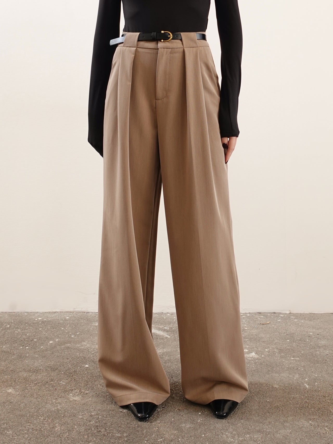 PANTALONI WIDE LEG CON CINTURA - TAUPE 16088