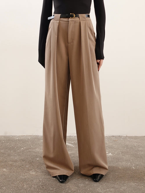 PANTALONI WIDE LEG CON CINTURA - TAUPE 16088