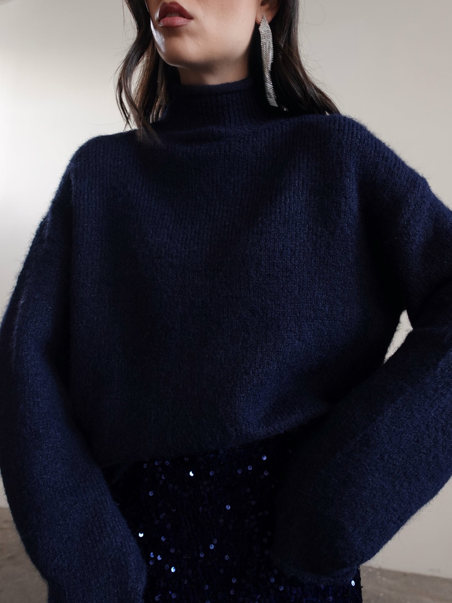 MAGLIONE MEZZO COLLO IN LANA - BLU 7066