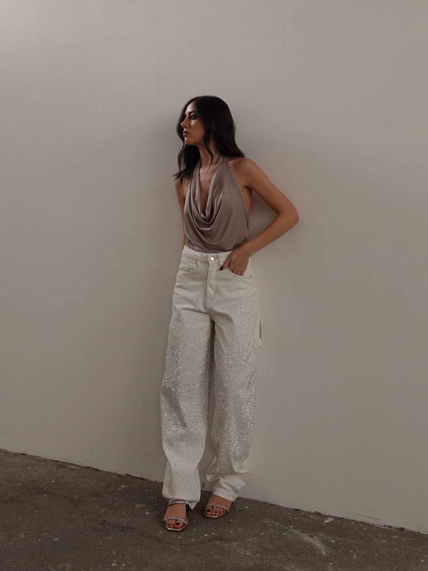 JEANS BAGGY CARPENTER CON STRASS - BIANCO 3371