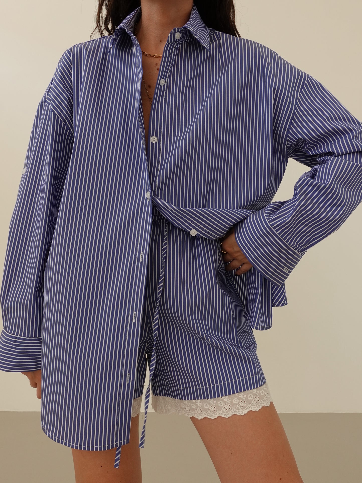 COORDINATO MILLERIGHE CON MERLETTO - BLU 66716