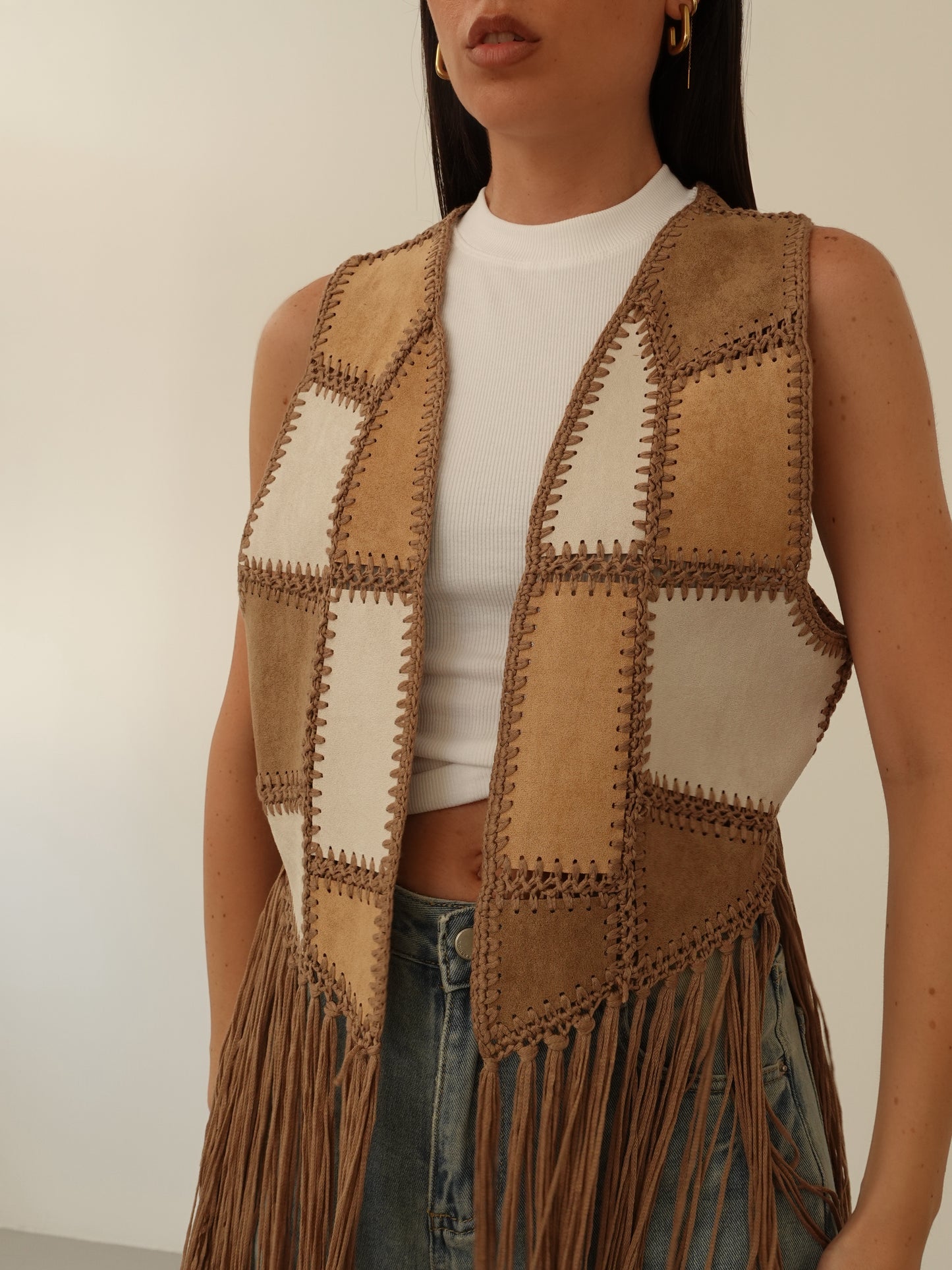 GILET TEXAS CON FRANGE - CAMEL 50111