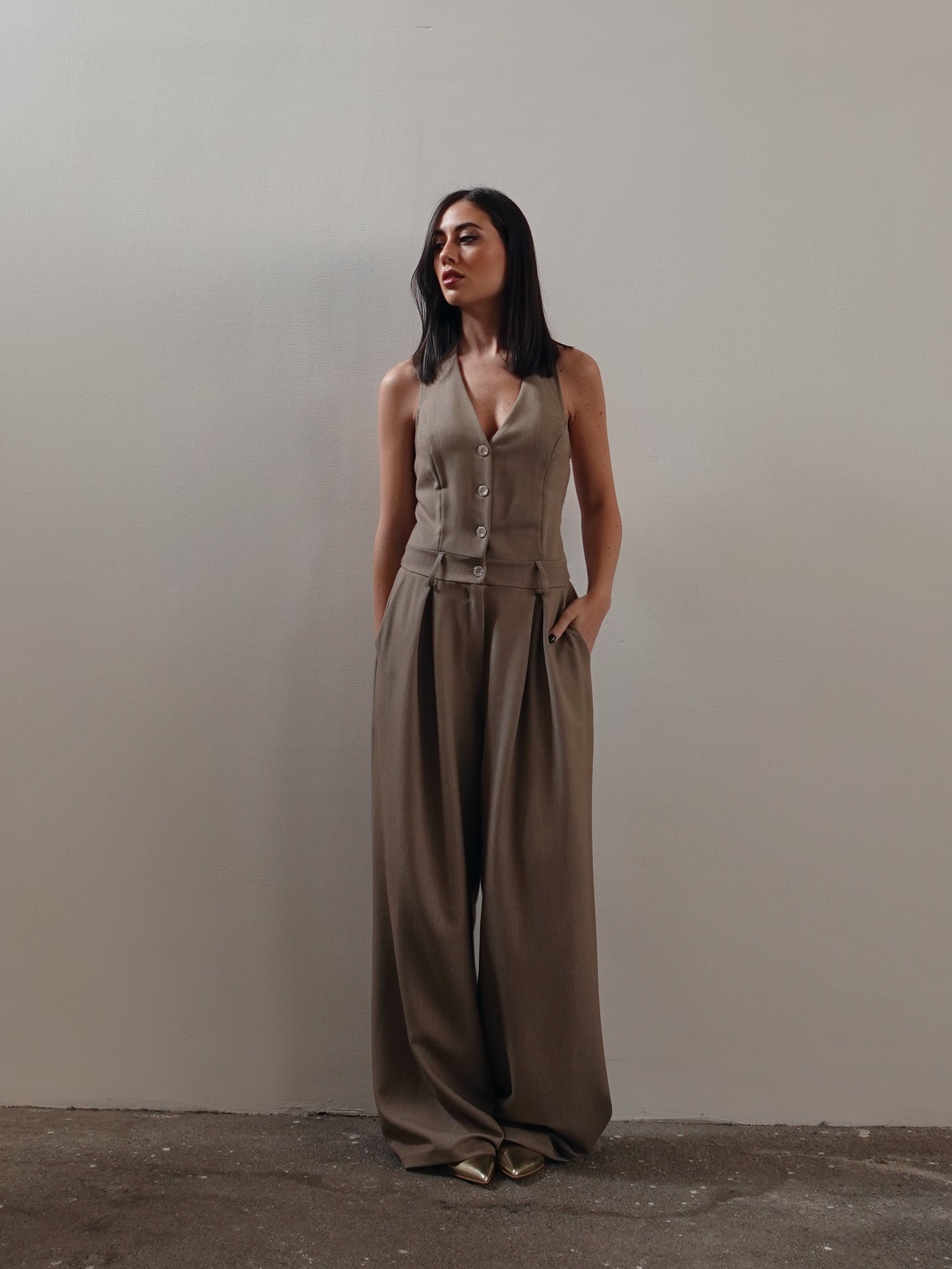 JUMPSUIT A PALAZZO - SABBIA 12039