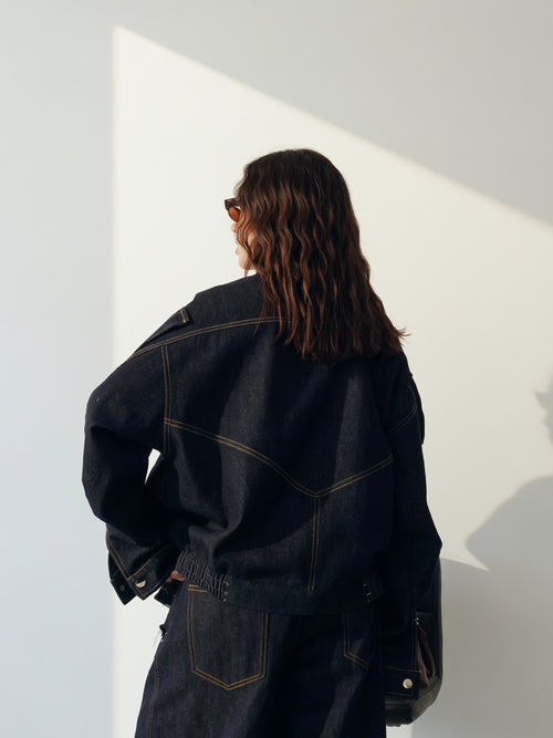 GIACCA BIKER IN DENIM - BLU SCURO 2697