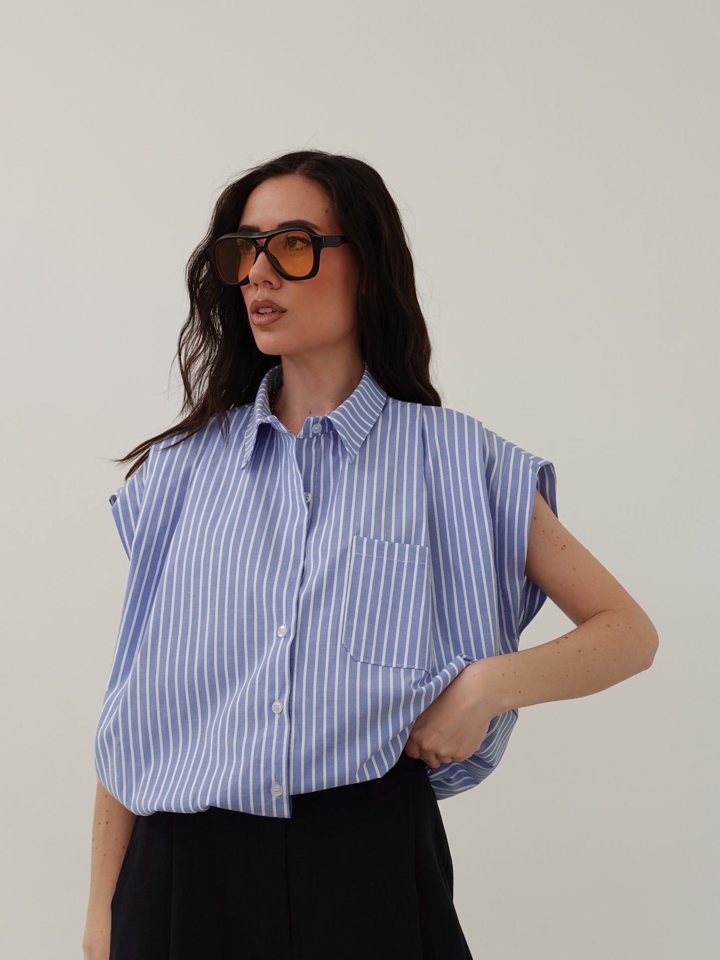 CAMICIA GIROMANICHE A RIGHE BALLOON FIT - AZZURRO 20818