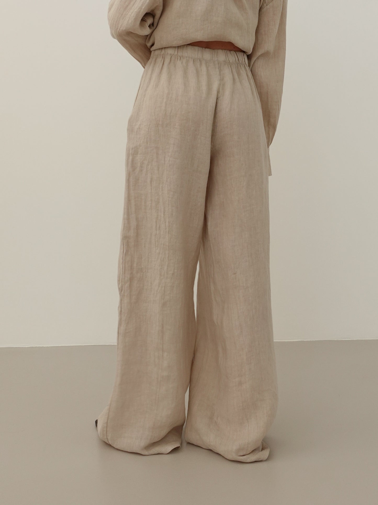 PANTALONI WIDE LEG 100% LINO - BEIGE 8767-2