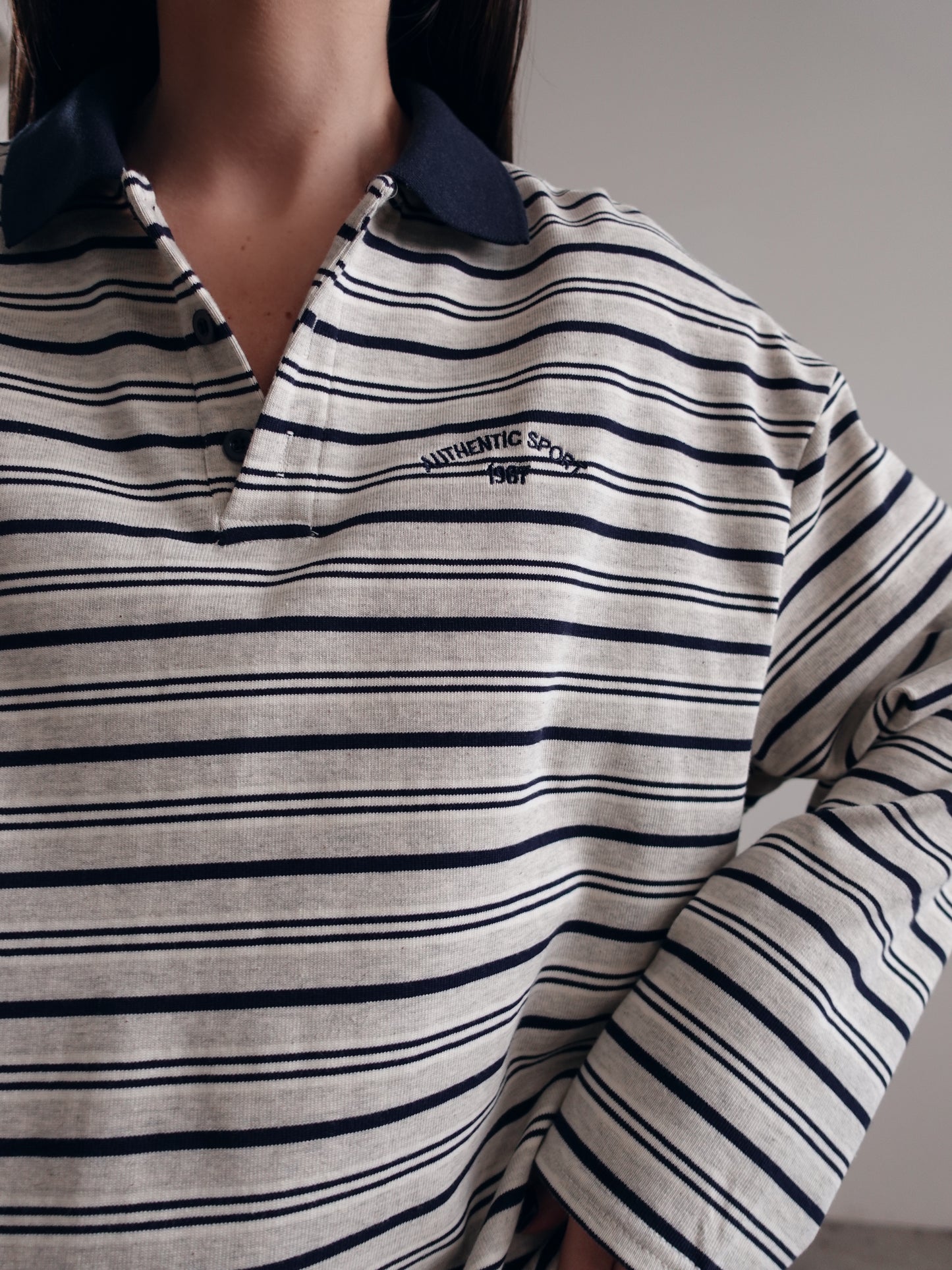 POLO A RIGHE AUTHENTIC SPORT - GRIGIO/BLU 67053