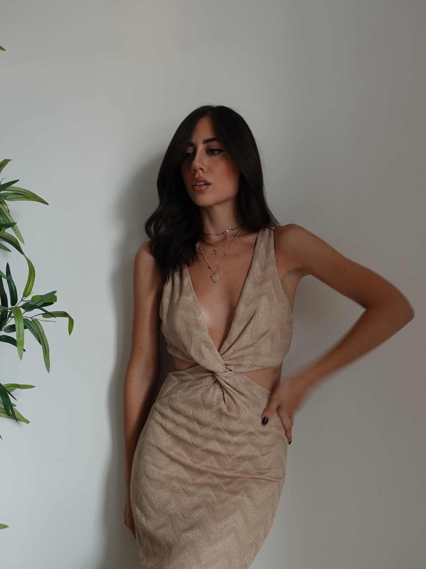 VESTITO CUT-OUT KENYA IN LUREX - ORO 14018