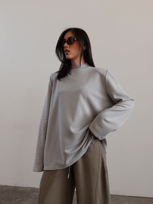 LONG-SLEEVE IN FELPA LEGGERA CON SPALLINE - GRIGIO CHIARO 3236