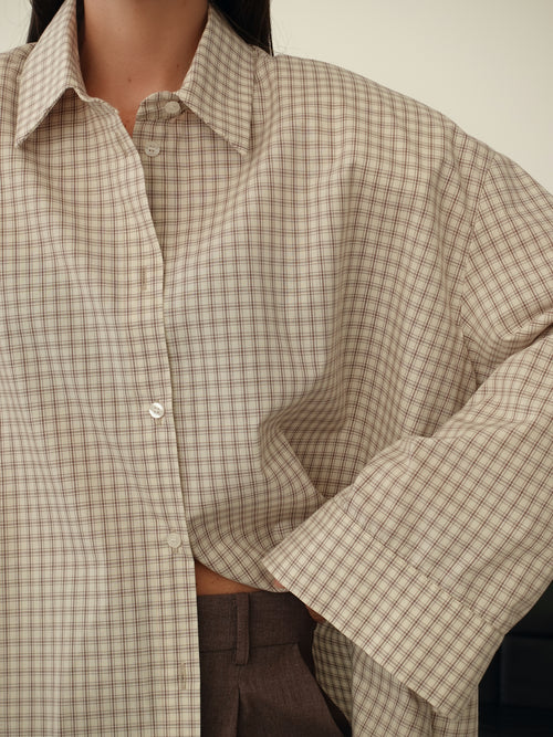 CAMICIA A QUADRETTI CON SPALLINE - BURRO/MARRONE 2704