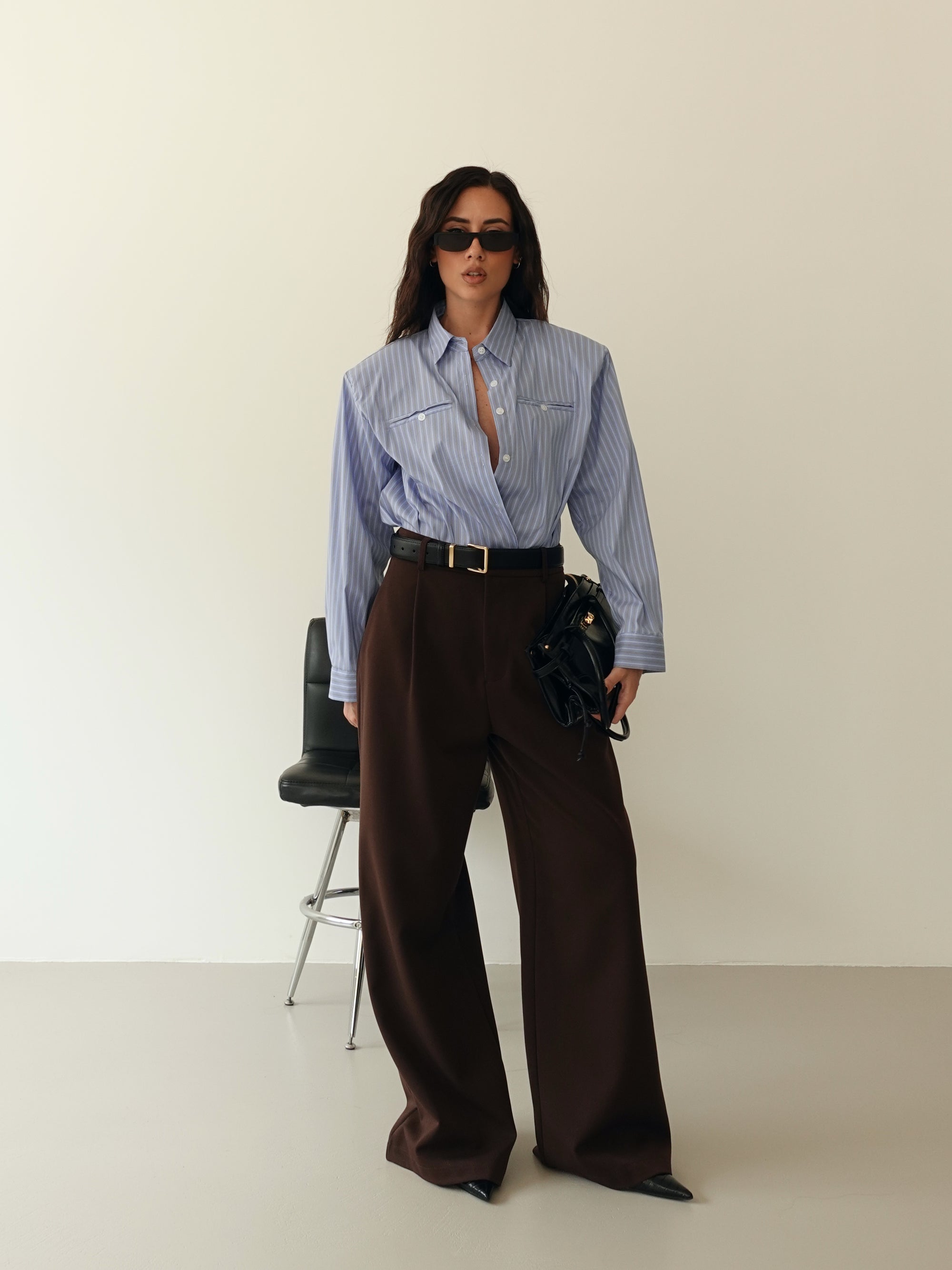 PANTALONI WIDE LEG LUMINA - CIOCCOLATO Y0280
