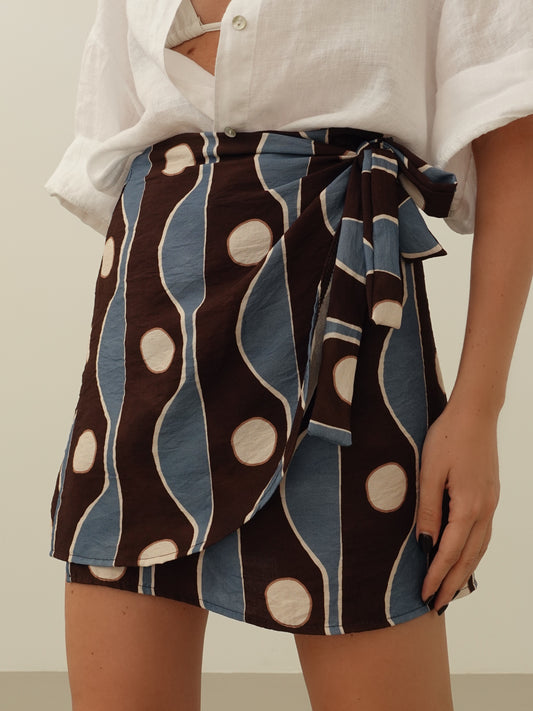 MINI GONNA PAREO CIRCLE - AZZURRO/MARRONE 28750