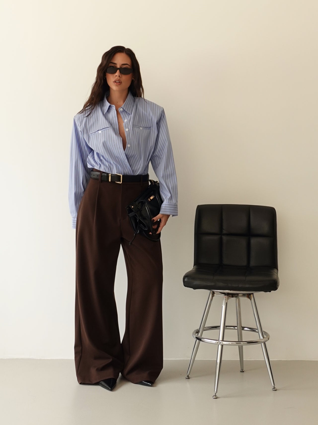 PANTALONI WIDE LEG LUMINA - CIOCCOLATO Y0280