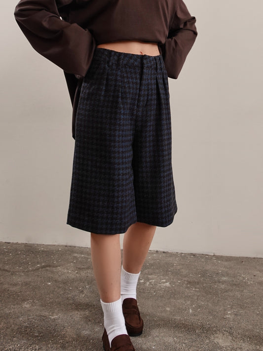 BERMUDA PIED DE POULE IN LANA - BLU/MARRONE 5978