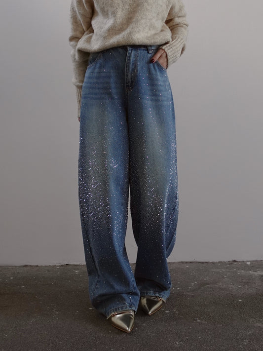 JEANS BAGGY CON STRASS - DENIM MEDIO 3114