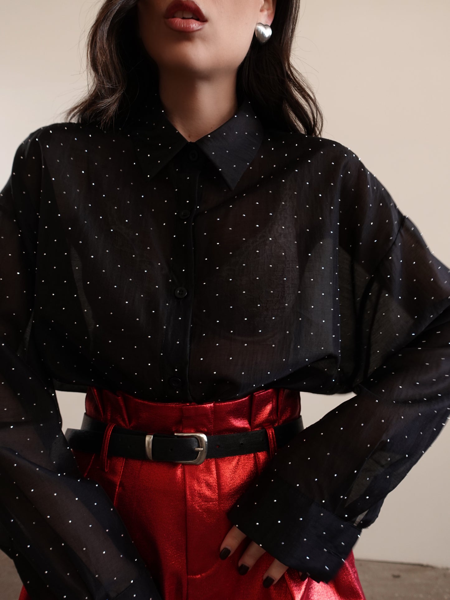 CAMICIA VELATA SHINE - NERO 76100