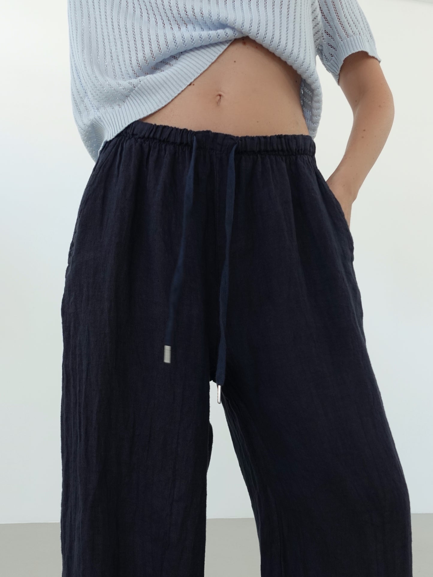 PANTALACCIO 100% LINO - BLU SCURO 24205