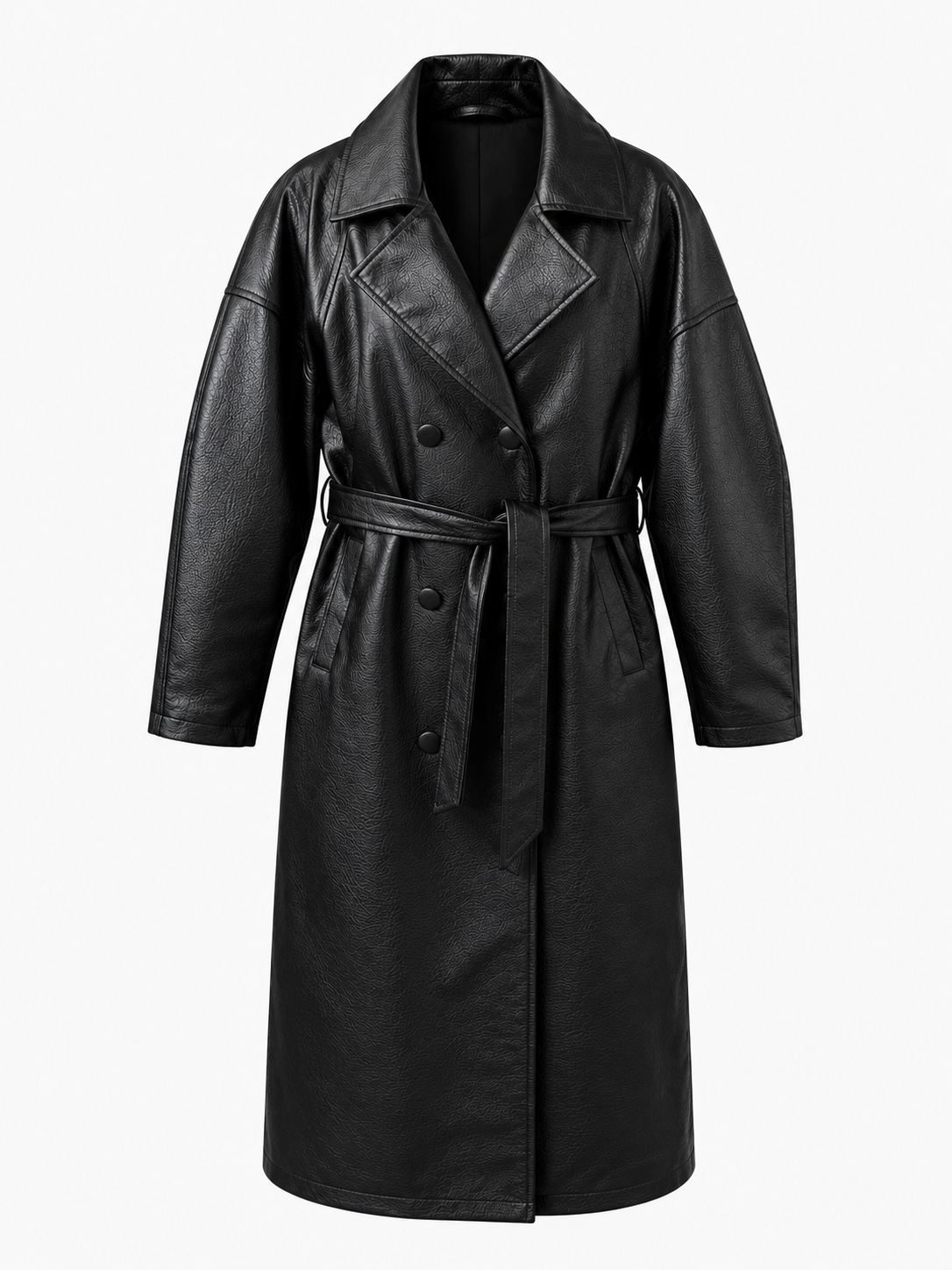 TRENCH LUNGO IN ECOPELLE CON MANICA BALLOON - NERO 9025