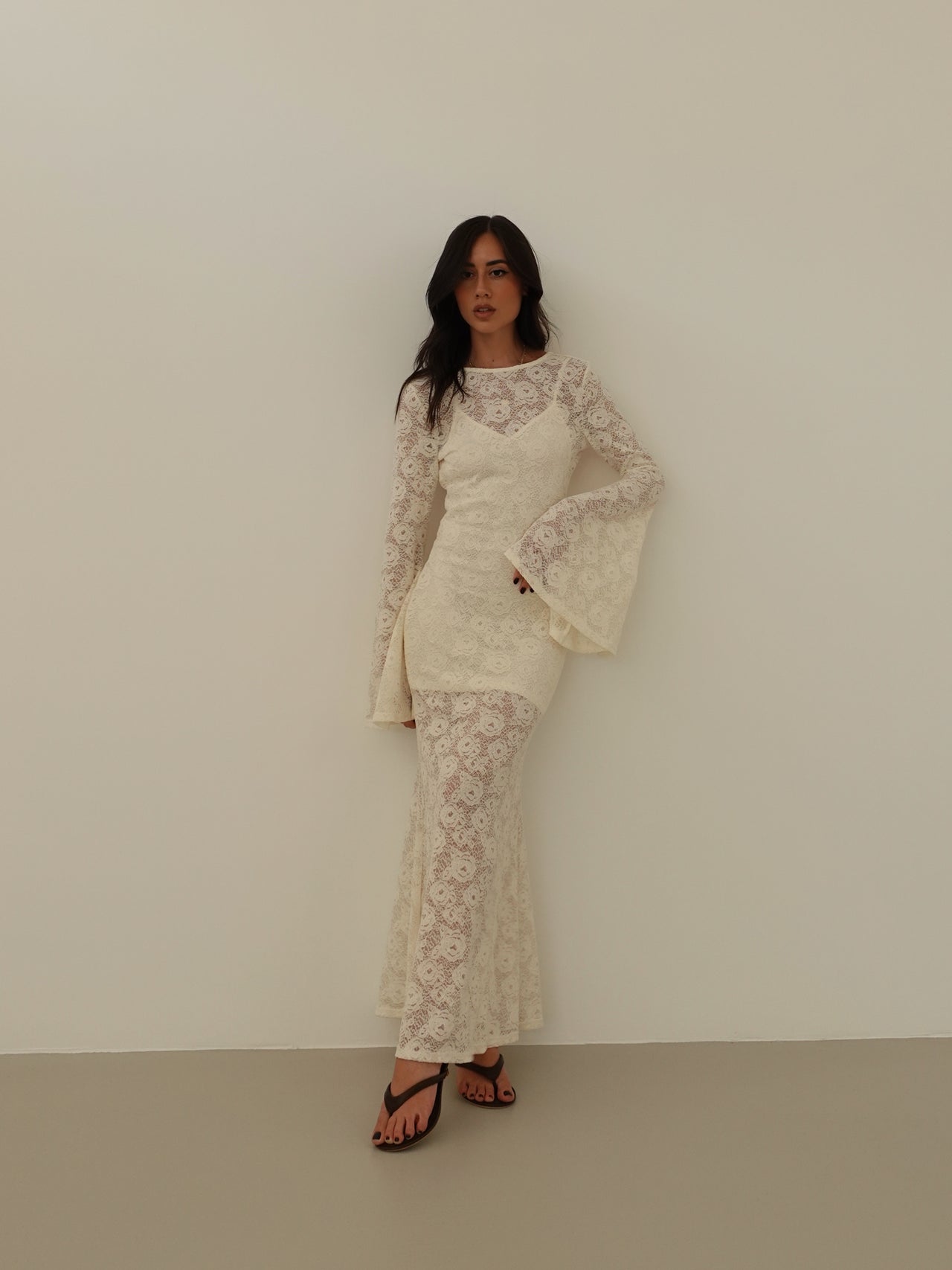 LONG DRESS SIVIGLIA IN PIZZO - PANNA 26556