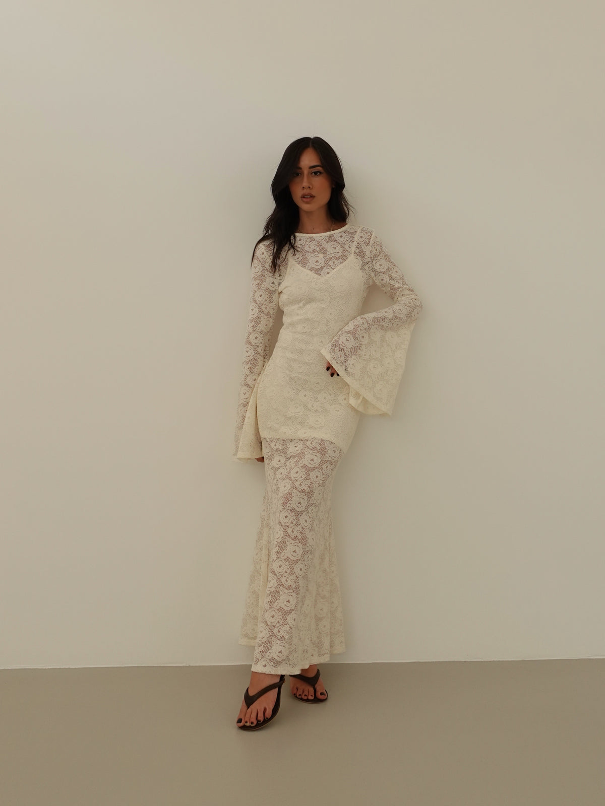 LONG DRESS SIVIGLIA IN PIZZO - PANNA 26556