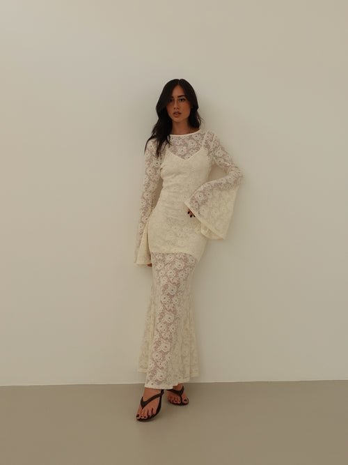 LONG DRESS SIVIGLIA IN PIZZO - PANNA 26556