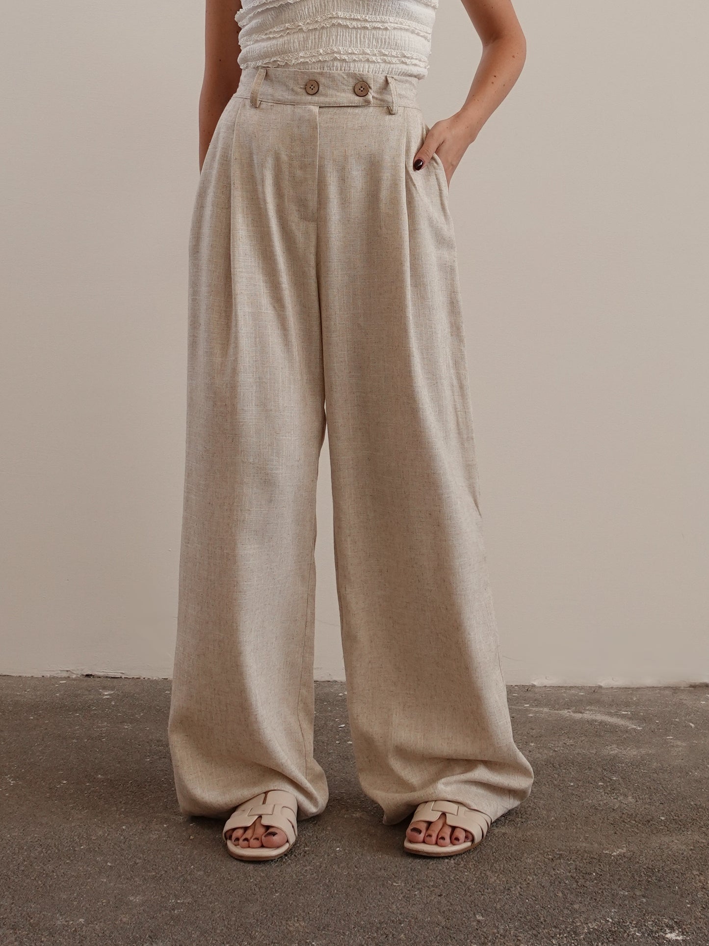 PANTALONI MISTO LINO/VISCOSA - BEIGE 5845