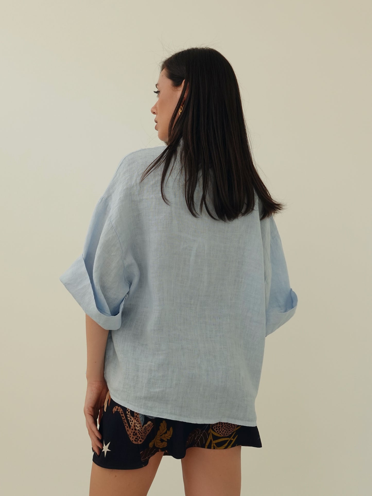 CAMICIA 100% LINO MEZZA MANICA - CIELO 10742