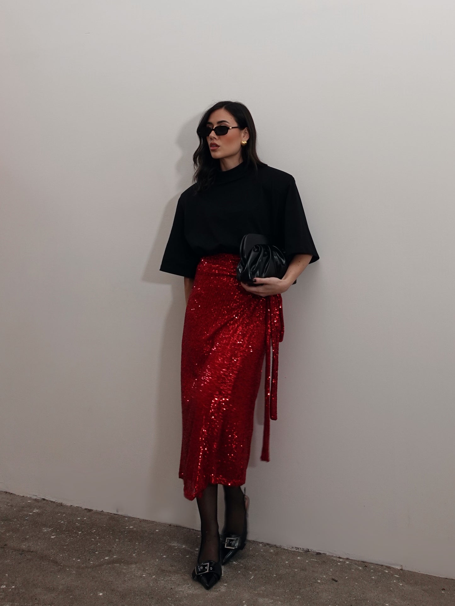 GONNA MIDI PAILLETTES A PORTAFOGLIO - ROSSO 66162