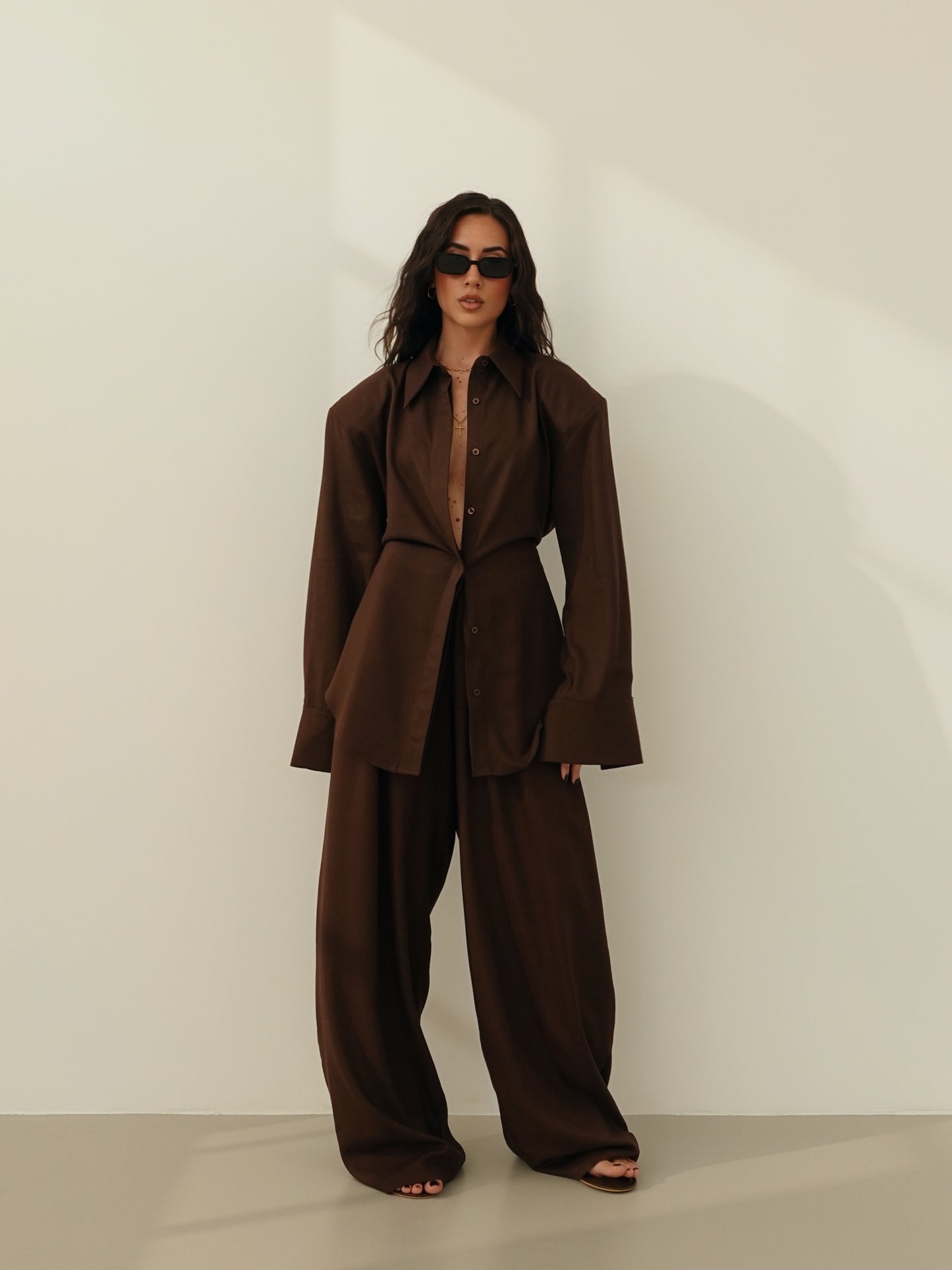 COORDINATO MISTO LINO CON SPALLINE - MARRONE 1965/12680