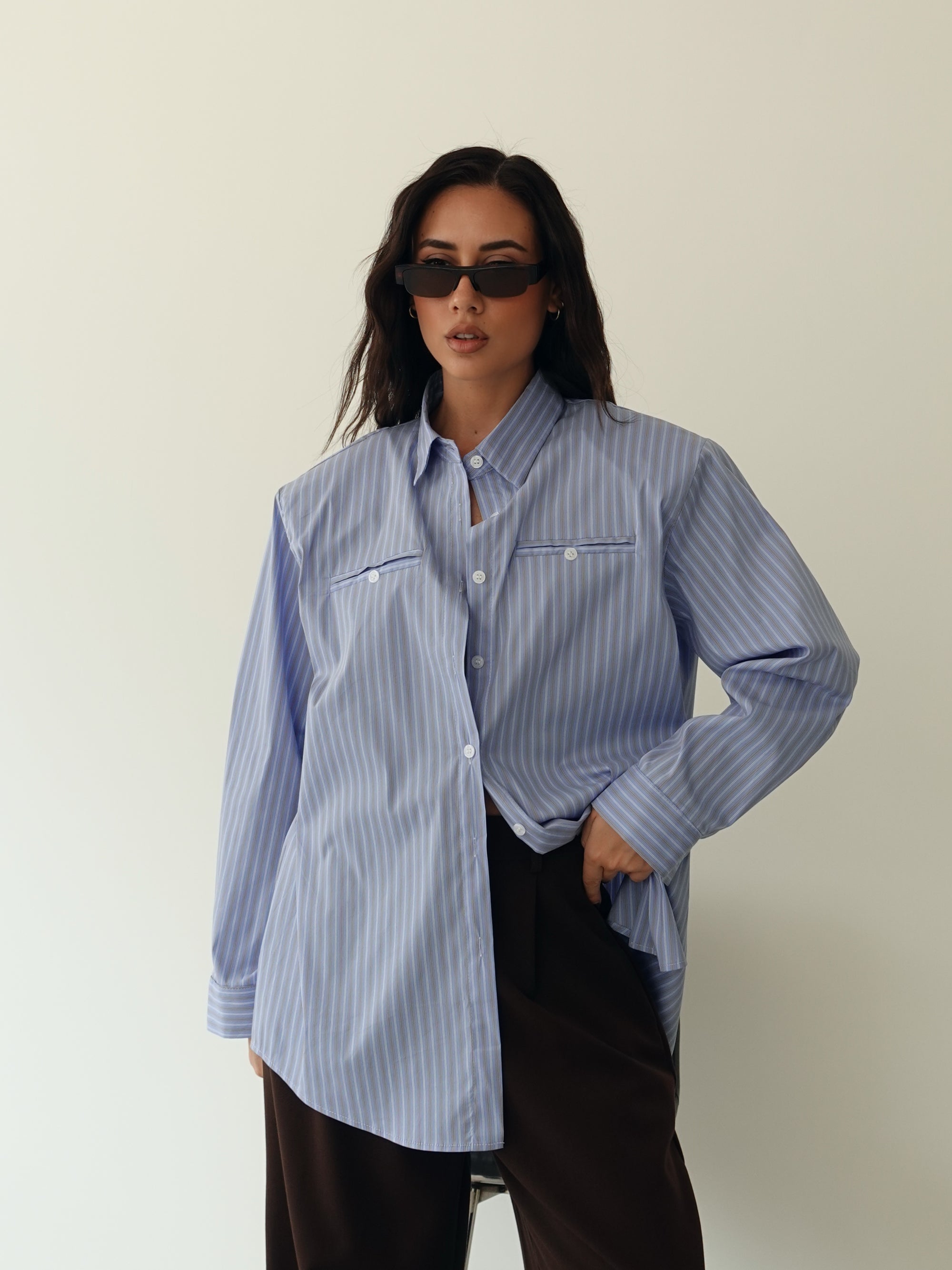 CAMICIA MILLERIGHE CON SPALLINE - AZZURRO 19570