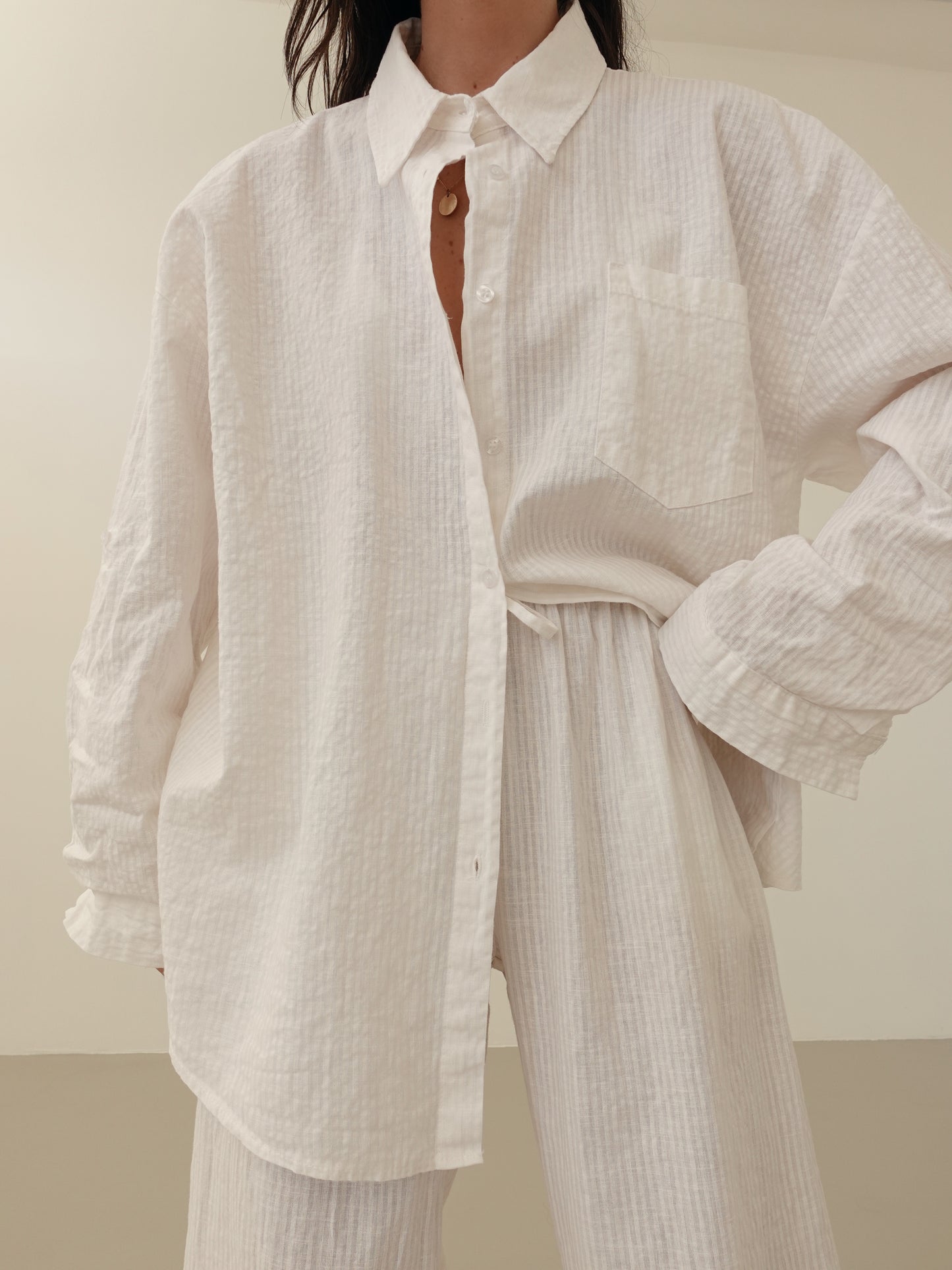 CAMICIA MILLERIGHE MISTO LINO - BIANCO 2549