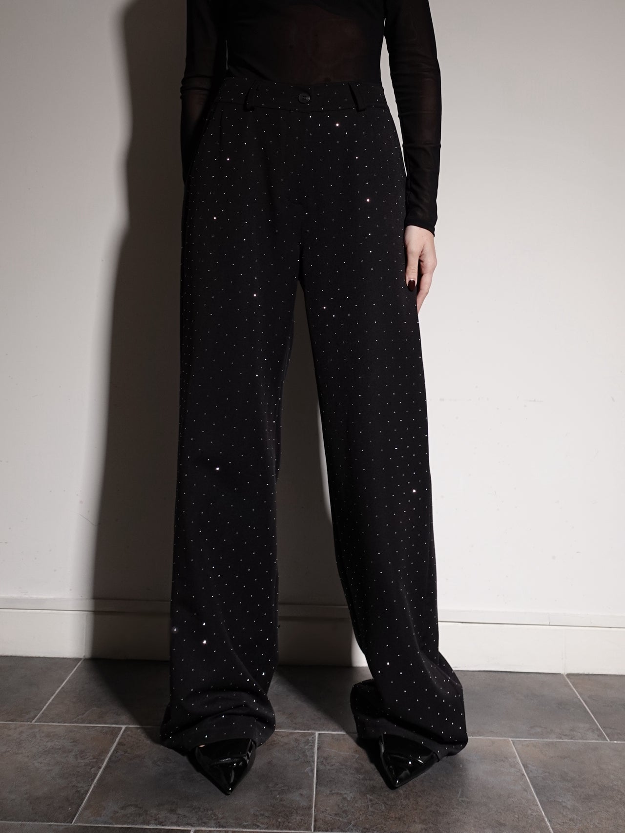 PANTALONI SHINE WIDE LEG - NERO 9002